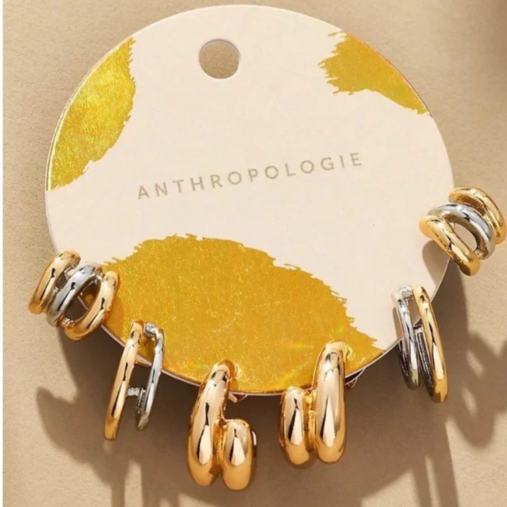 Anthropologie Mixed media (gold/silver) huggie & hoop set of 3, New in Bag.